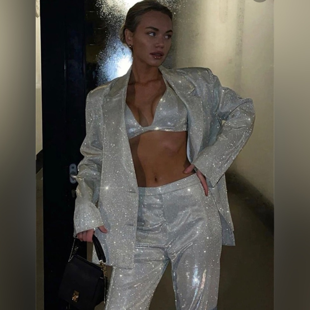 Skims Metallic Shiny Silver bralette